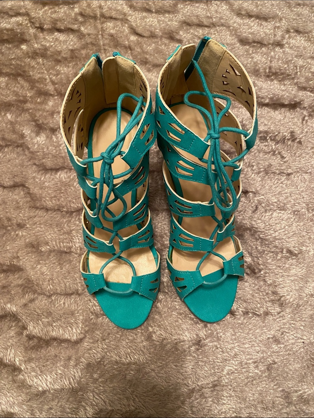 Women’s Teal Lace-Up Cutout High Heel Sandals